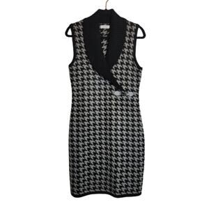 Calvin Klein 90s Y2K Houndstooth Dark Academia Sleeveless Sweater Dress